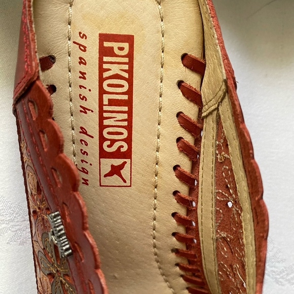 Pikolinos Romana Red/ Green Daisy Leather Spanish Design Mules. Size 7.5-8 - Picture 7 of 16